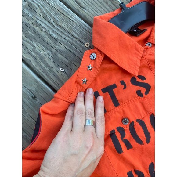 Marc Jacobs "It's Only Rock and Roll" Orange Button Up Blouse, Size 6 -Halloween - Picture 11 of 12